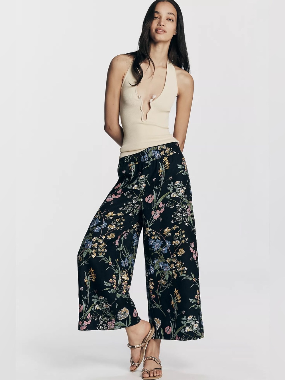 Anthropologie Somerset Linen Pants Pull-On Floral Print Large - Picture 5 of 11